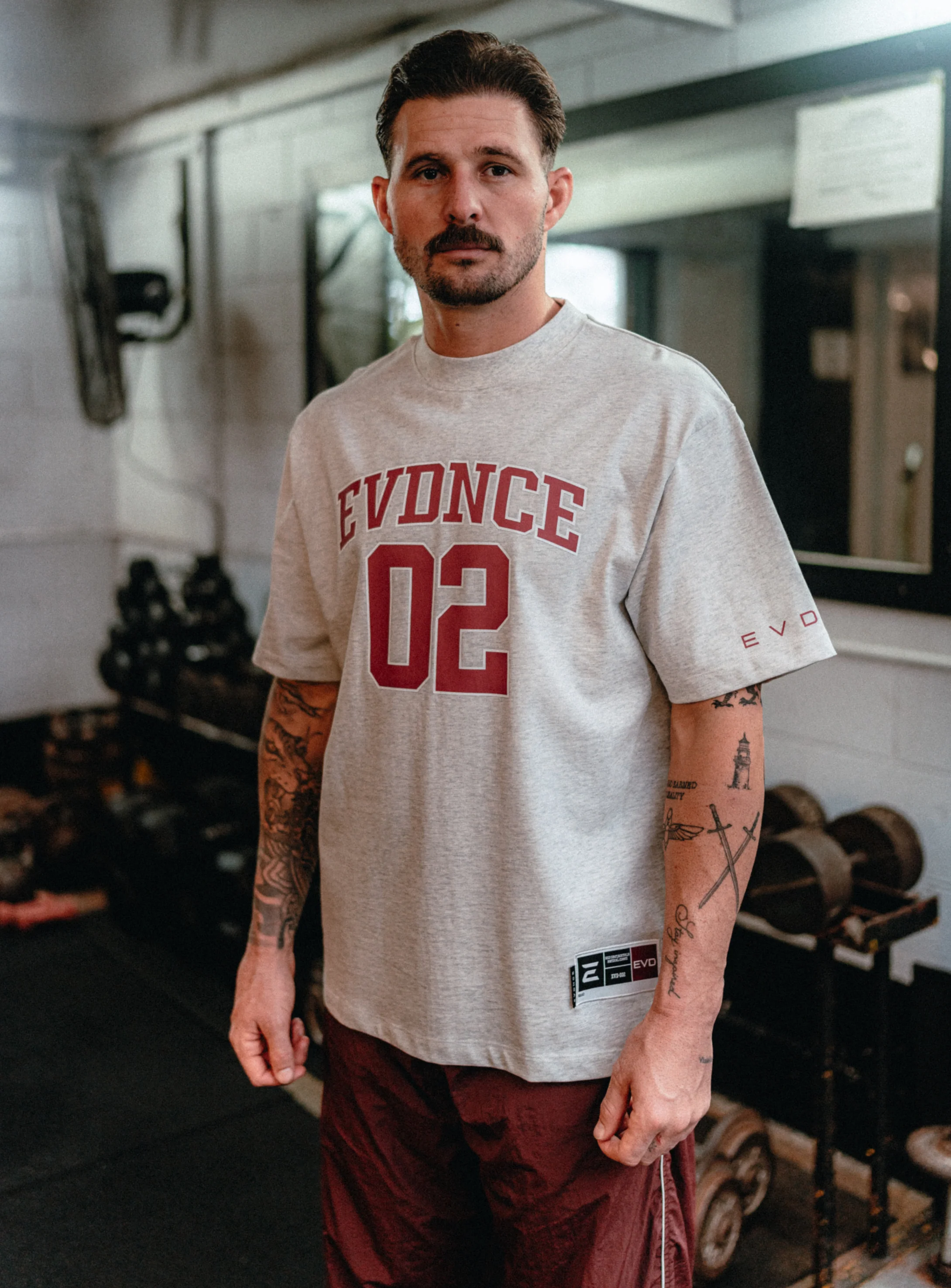 EVDNCE 02 Oversized Tee - Grey Marl / Beet - Image 16