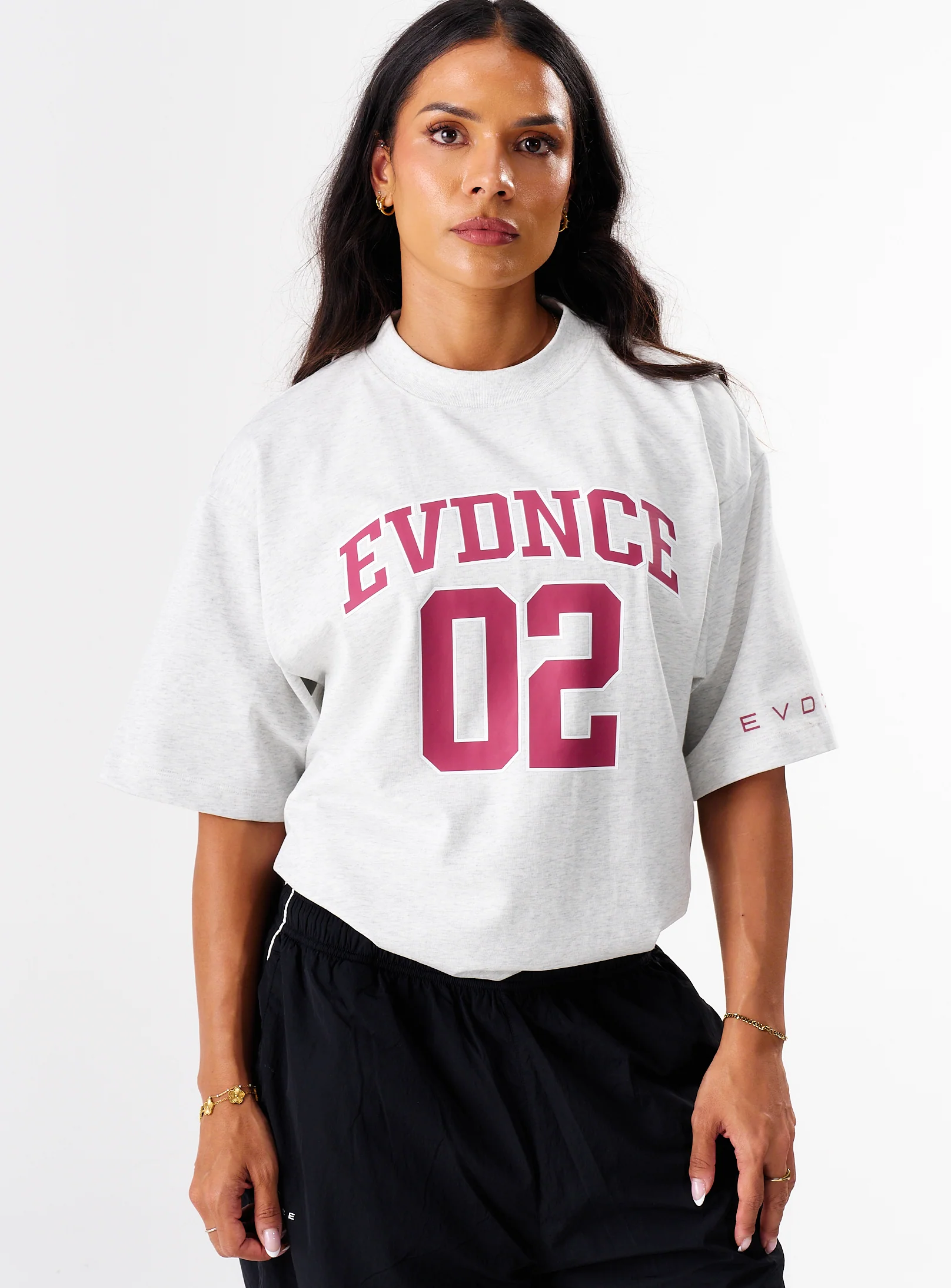 EVDNCE 02 Oversized Tee - Grey Marl / Beet - Image 17