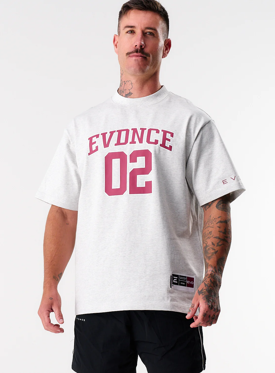 EVDNCE 02 Oversized Tee - Grey Marl / Beet - Image 5