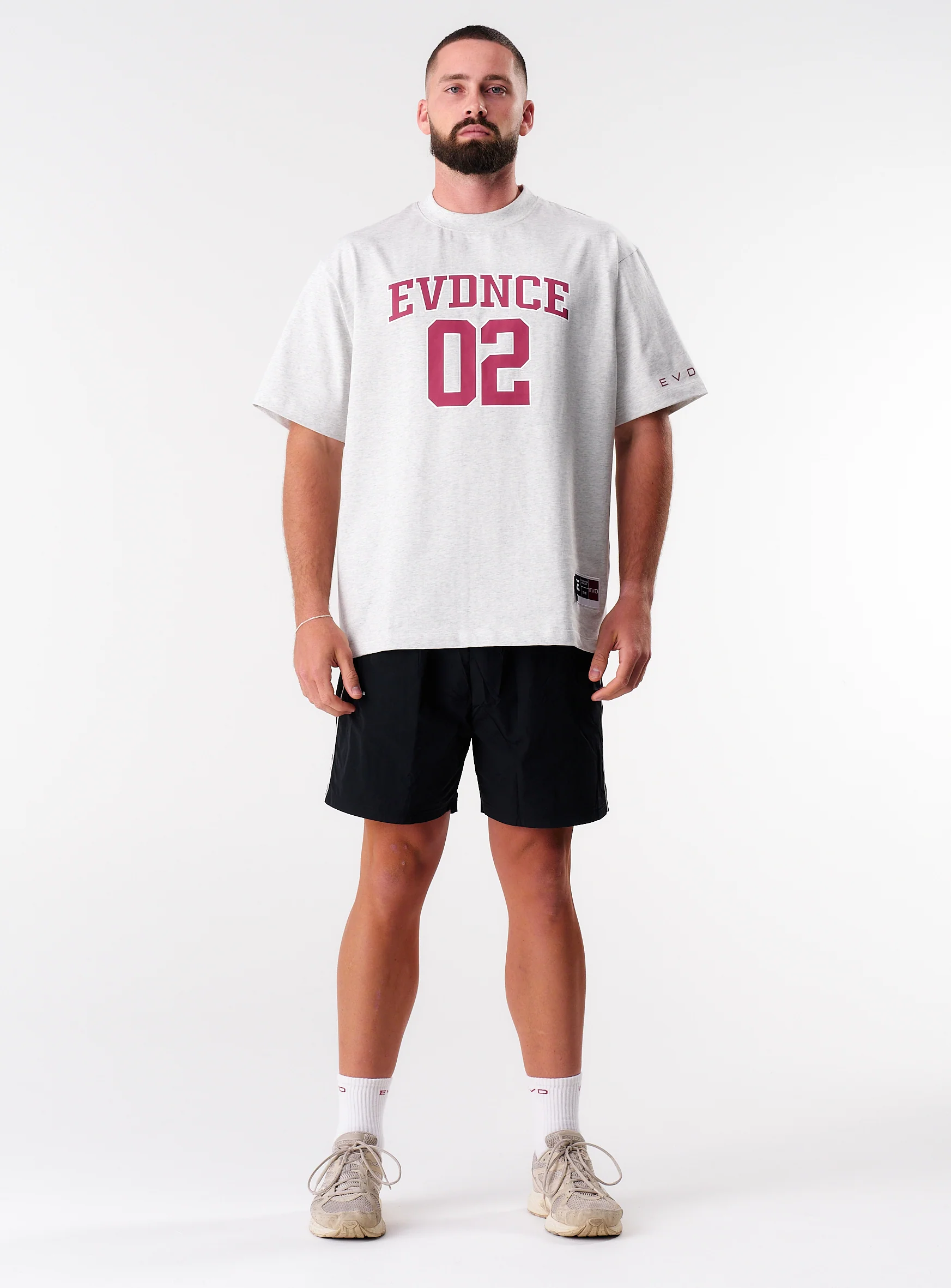 EVDNCE 02 Oversized Tee - Grey Marl / Beet - Image 7
