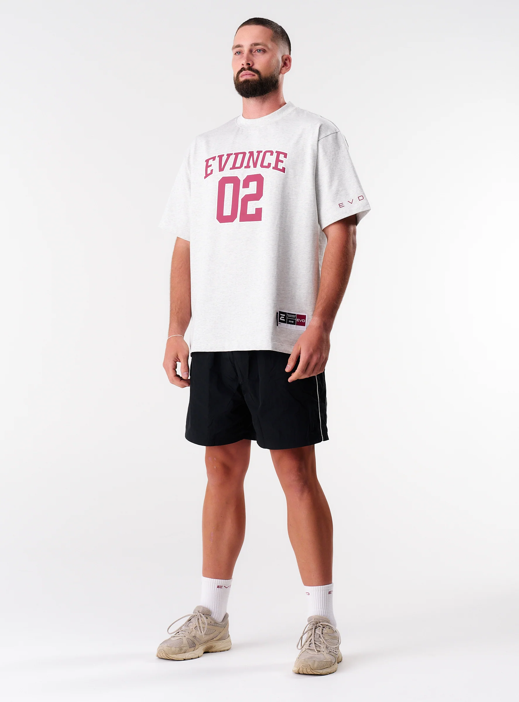 EVDNCE 02 Oversized Tee - Grey Marl / Beet - Image 8